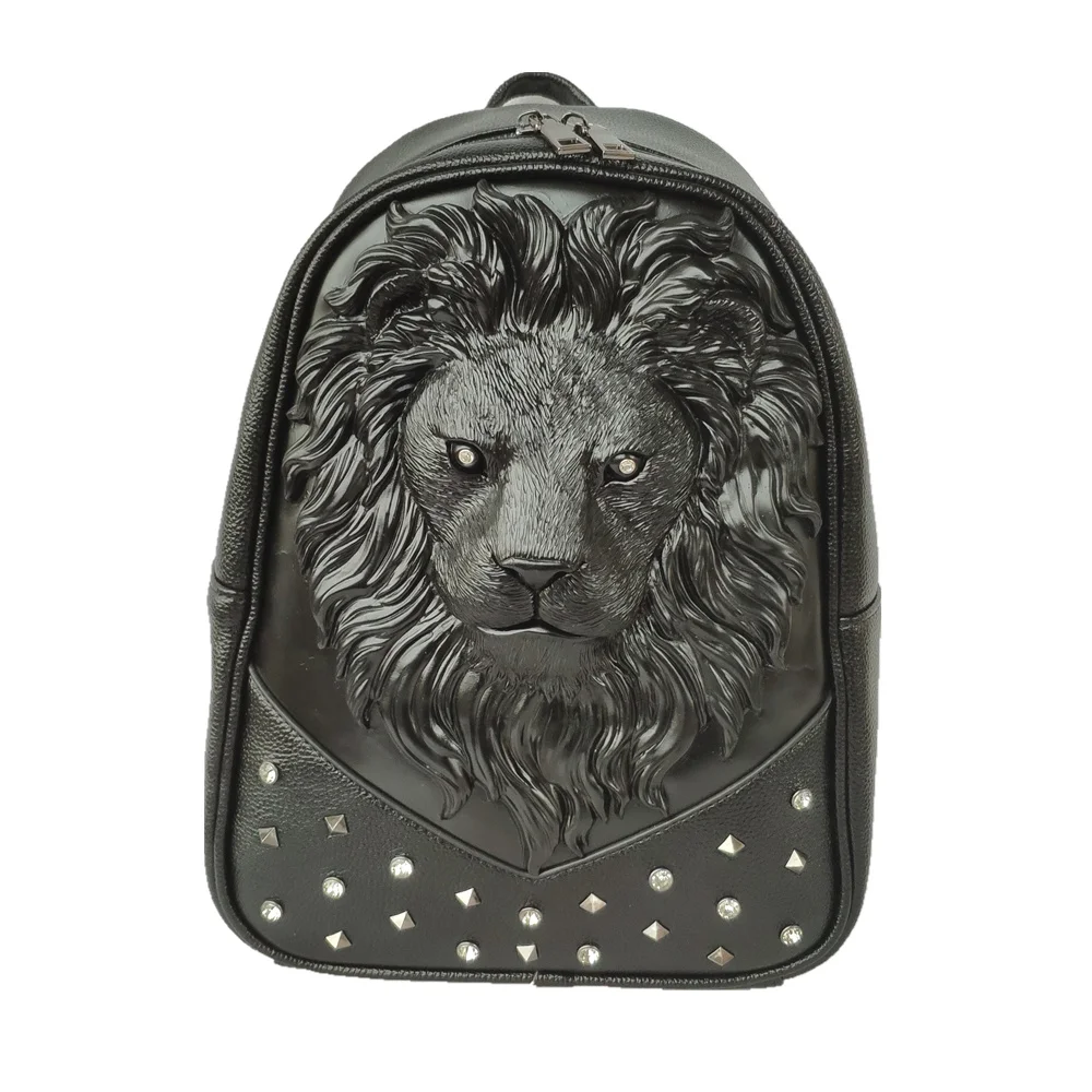 Мужской рюкзак с объемной рельефной головой льва, заклепками и заклепками, женский кожаный мягкий рюкзак для путешествий в стиле панк-рок, школьный рюкзак для ноутбука, сумка для Хэллоуина - Цвет: 2088