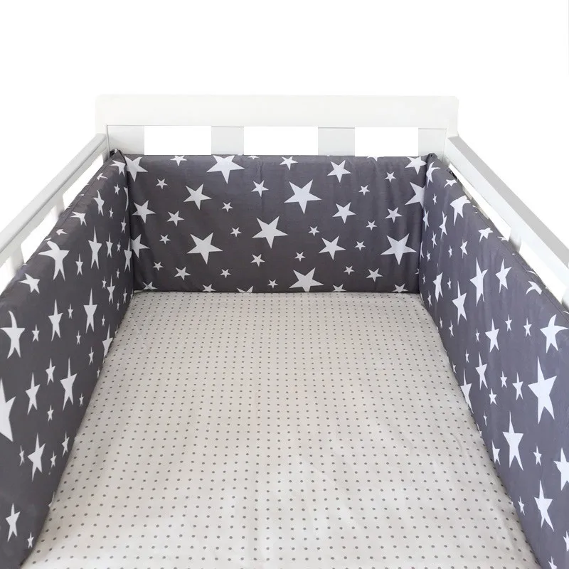 1 шт. детская кроватка бампер из хлопка в кроватку для новорожденных хлопок льняная кроватка бампер детская кровать протектор серый Принт звезды детское постельное белье