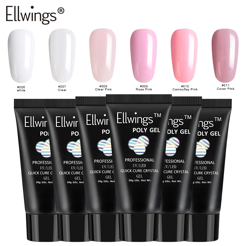 6pcs poly gel Ellwings, полигель для быстрого наращивания, 30 г, для наращивания пальцев, гель для ногтей, камуфляжный, УФ, светодиодный, твердый гель, быстрый, УФ, строительный гель, полигель - Цвет: 6pcs poly gel