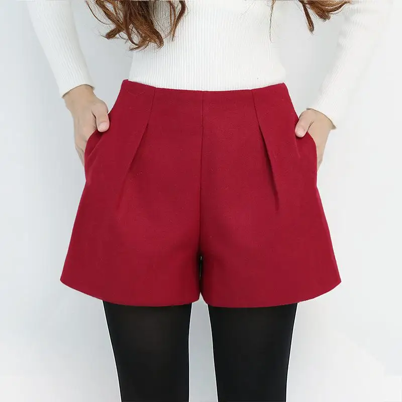 S-2xl зимние обтягивающие шорты женские с высокой талией свободные тонкие шерстяные черные шорты женские Большие размеры женские шерстяные шорты Feminino - Цвет: Red