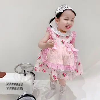 

Fake two pieces Girls Print lace Vintage dress Spanish lolita Princess Ball Gown Dress for Girl Birthday Easter Dress Y3114