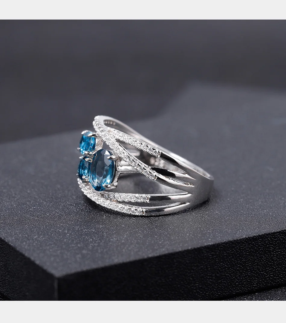 GEM'S BALLET, классика, 1.83Ct, натуральный Лондон, голубой топаз, кольца, 925 пробы, серебро, драгоценный камень, палец, кольцо для женщин, хорошее ювелирное изделие