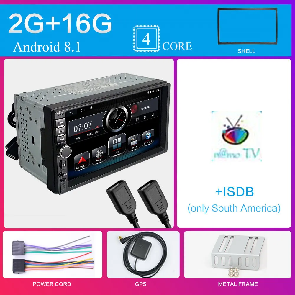 Синий Автомагнитола 2 Din Android 8,1 ram 2G rom 64G gps навигация Авторадио WiFi FM AM RDS DAB ISDB ТВ Автомобильный мультимедийный плеер 2DIN - Цвет: Синий