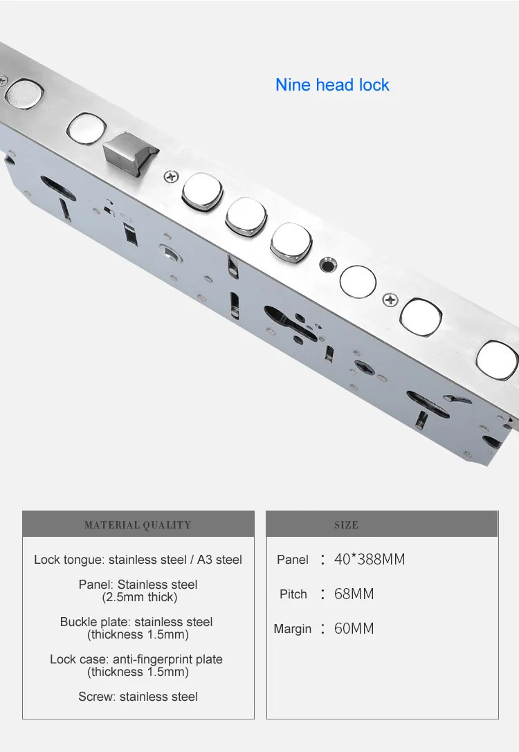 6068 умный замок отпечатков пальцев корпус/цилиндр, размер панели 40*388, корпус из нержавеющей стали, используется для противоугонного дверного замка