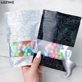 

100pcs 10*15cm White/Black Foil Zip Lock Bags Self-sealed Food Storage Bag Clear Window Candy Pouches Pack Gift Supplies Kitchen