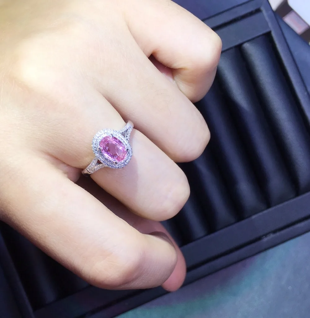 Кольцо с розовым сапфиром Real Pure 18 K натуральный розовый padпараdscha драгоценные камни-сапфиры 1.06ct бриллианты камень женское кольцо