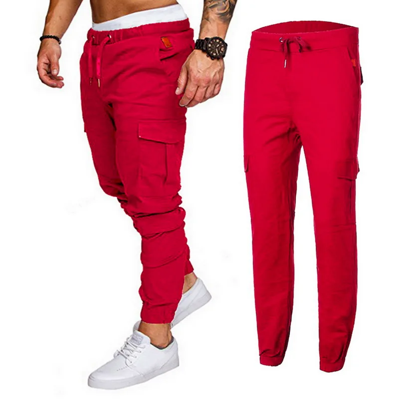 Популярные мужские штаны для бега, Модные осенние мужские спортивные штаны, одноцветные камуфляжные брюки с карманами, повседневные Длинные обтягивающие штаны
