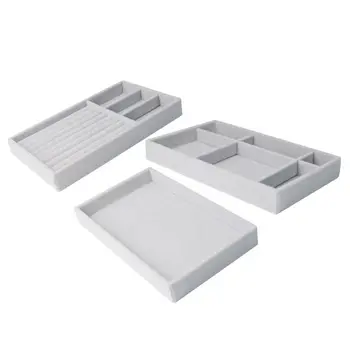 

Stackable Velvet Jewelry Trays Organizer,Earring Necklace Bracelet Ring Organizer, Set of 3
