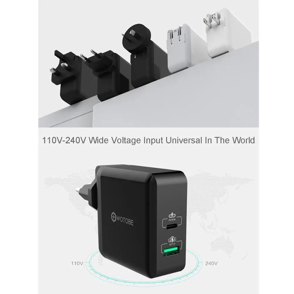 2 порта 78 Вт USB-C адаптер питания, 1 порт PD60W и 1 порт QC3.0/SCP/AFC 22,5 W зарядное устройство для huawei p20/30 MacBook iPad Pro iPhone 11 s10