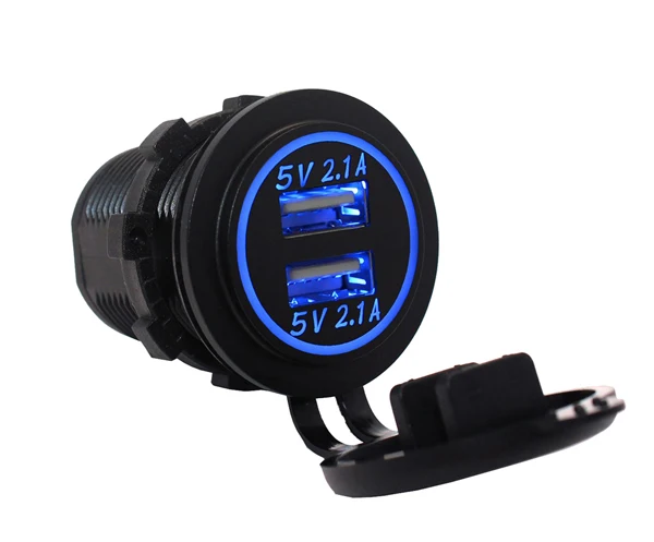 DC 12~ 24V 4.2A DIY водонепроницаемый двойной Переходник USB для зарядки в машине 2.1A+ 2.1A мотоциклетное зарядное устройство с синим, зеленым, красным, белым, оранжевым - Название цвета: Синий