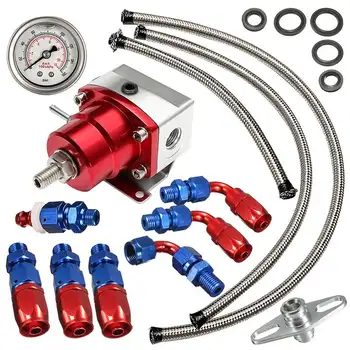 

Universal Adjustable Fuel Pressure Regulator Oil 160psi Gauge AN 6 Fitting End Oil Gauge Hose Fitting Kit 160 PSI