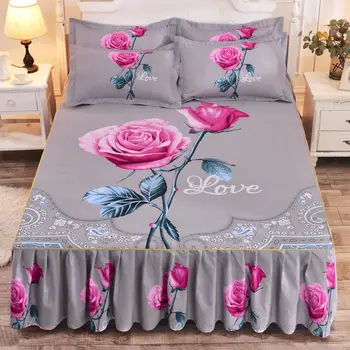 

1pcs Rose Bed Skirt Bedding Premium Large Extra Large Size Lover Song Home Bed Textile Includes bed Skirt ( No Pillowcase)E11630