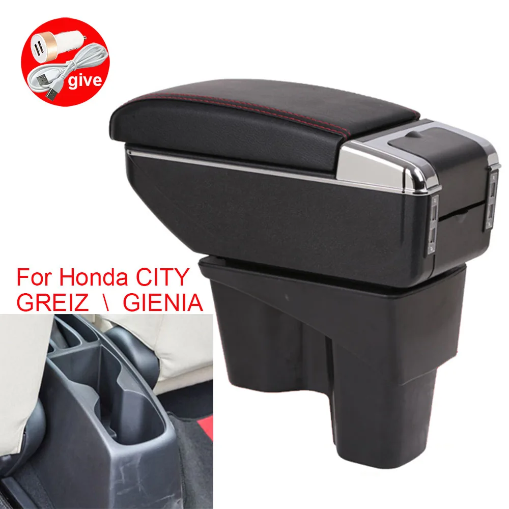 

For Honda New CITY GREIZ GIENIA Armrests box central storage box Retrofit parts Car Armrest with USB LED light