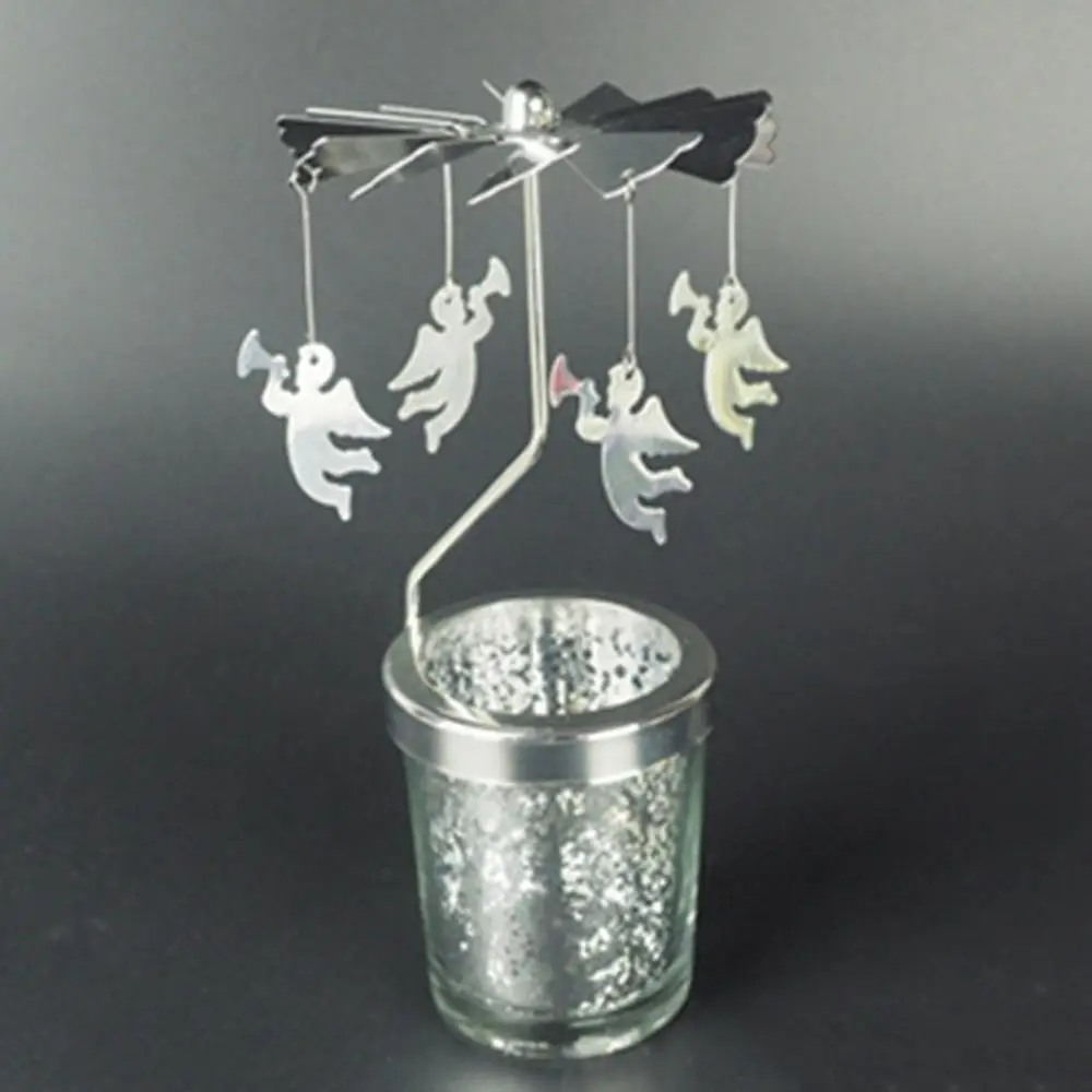 Angle Silver Снежинка вращающийся подсвечник свеча в виде бабочки держатели чайный светильник DIY вечерние настольные Декор Подсвечник рождественский подарок - Цвет: Angle Silver