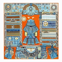90cm "Armor" Design Twill 100% Silk Scarf Hand Rolled Edges Foulard Hijab Scarf Head Luxury Brand Square Scarves Women Shawl 1