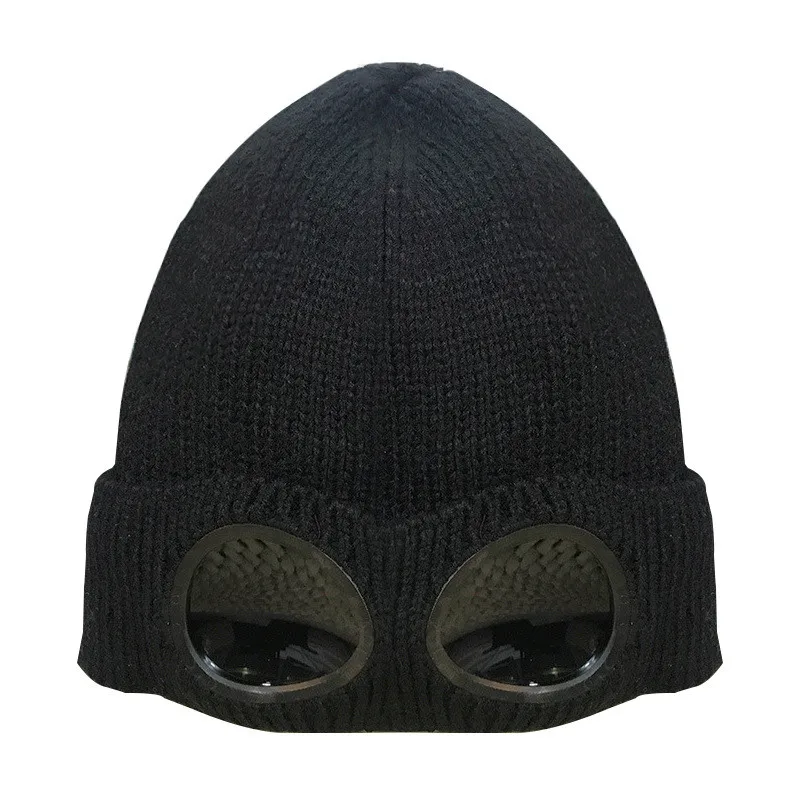 Новая модная зимняя вязаная шапка теплая шапка Skullies Лыжная Шапка со Съемные очки для женщин и мужчин Спорт на открытом воздухе Лыжная шапка