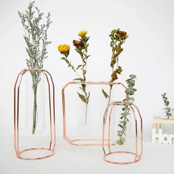 

Metal Flower Stand Test Tube Transparent Glass Vases Simple Modern Innovative Floral Hydroponic Flower Home Decorations