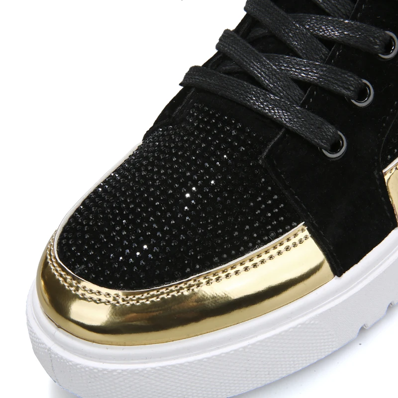 Cool Men High Top Men Gold Glitter Sneakers Lace Up Crystal Platform Flats Gold Shoes Man Sequins krasovki Bling Shoes