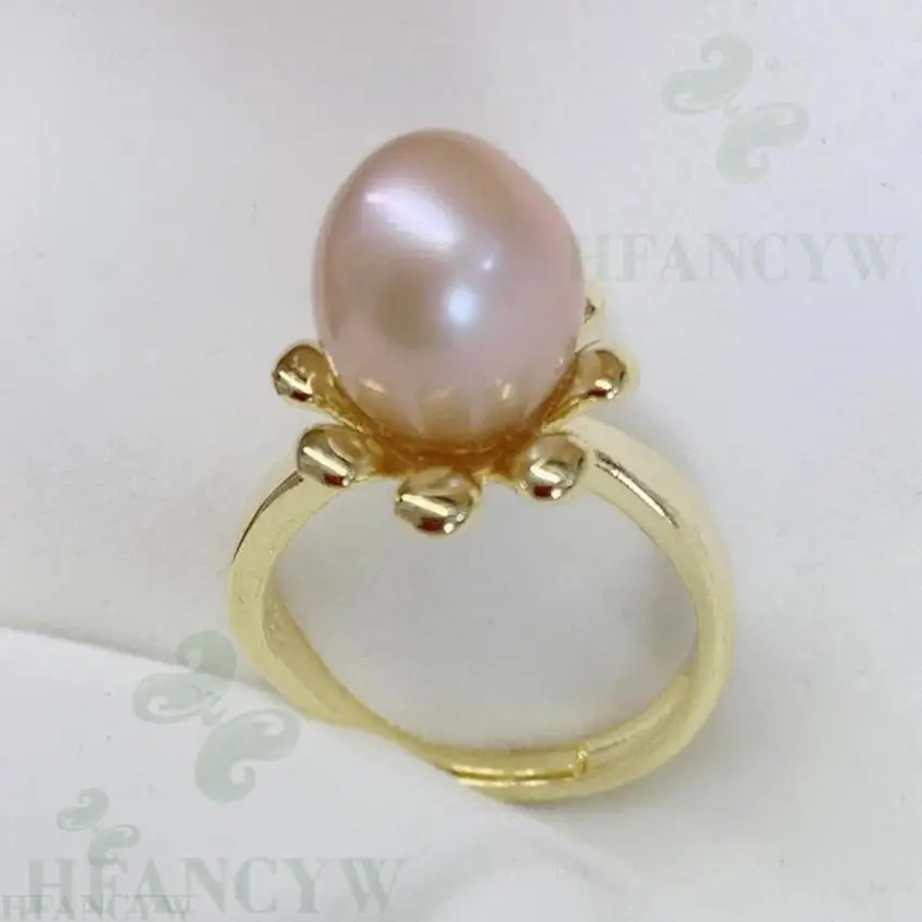 

10x12mm Purple Baroque Pearl Open Adjustable 14k Gold Ring Huge Hand-made Jewelry Wedding Gorgeous Classic