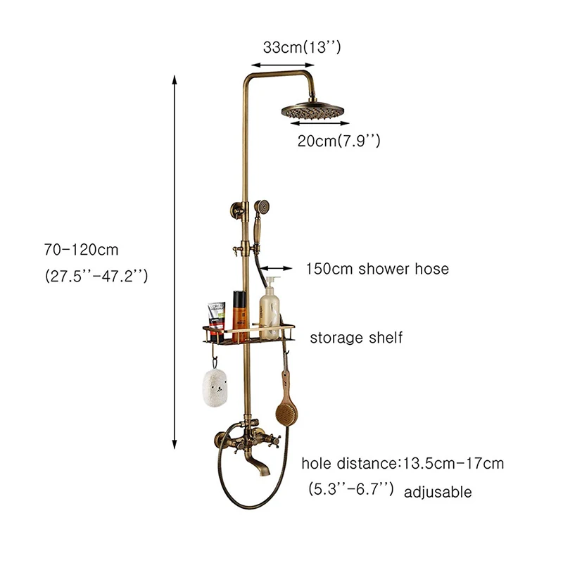 Antique Wall Hanging Shower Set Faucet Single Handle With Hand Shower And Shelf Bathroom Shower Mixer Shower Bracket