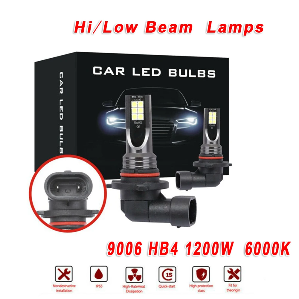 9006 HB4 1200W светодиодный фонарь Противотуманные фары дальнего/ближнего света 6000K Repalcement