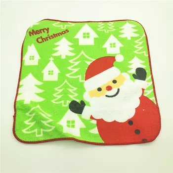 

20x20cm Quickly Dry Cotton Merry Christmas Santa Printed Towels Square Handkerchief Home Textile Face Hair Hand Towel Gift