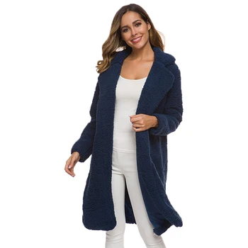 

Women Autumn Winter Loose Long Coat Winter Solid Color Jackets Lapel Casual Long Sleeve Keep Warm Cashmere Wool Coat New