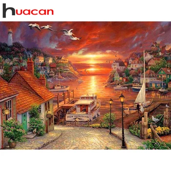 

Huacan New Diamond Painting Full Square/Round Landscape 5D DIY Diamonds Embroidery House Kits Decorations Home