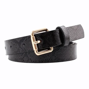 

Pu Leather Snake Print Belt Punk Gold Pin Buckle Waist Belt Women Leisure Fashion Belts For Women'S Dress Black
