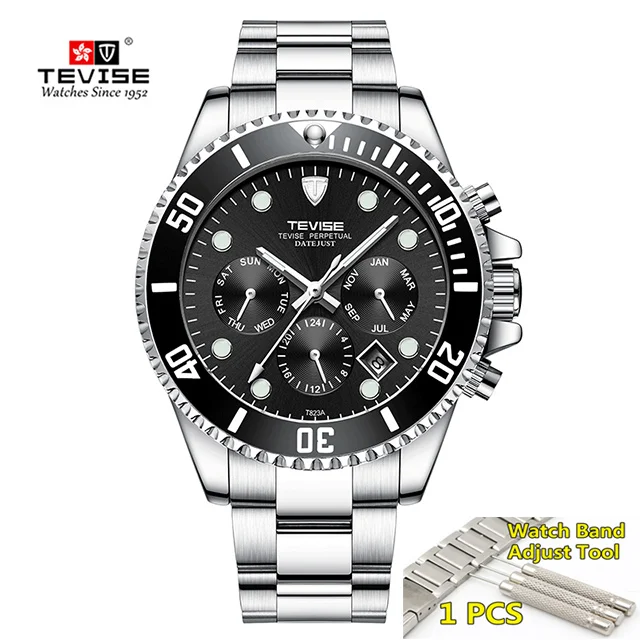 black silver TEVISE Diver часы автоматические механические часы спортивные Топ брендовые Роскошные мужские часы мужские наручные Relogio Masculino - Цвет: black silver