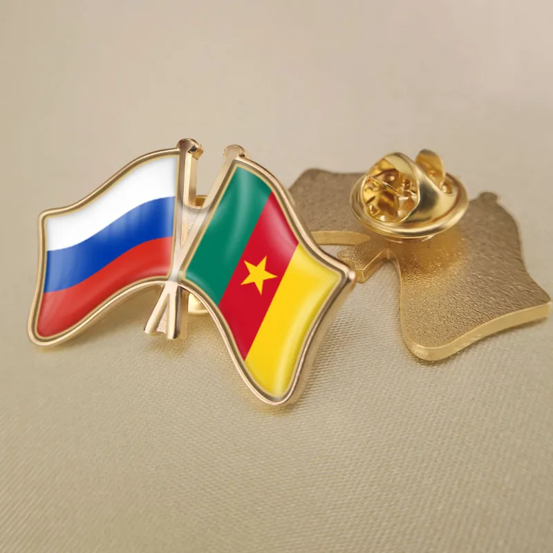 

Russian Federation and Cameroon Crossed Double Friendship Flags Lapel Pins Brooch Badges