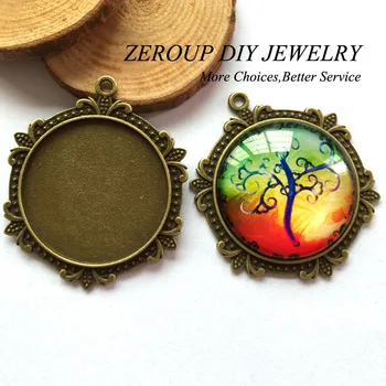 

5pcs/lot 35mm Necklace Pendant Setting Antique Bronze Silver Glass Cabochon Blank Base Supplies for Jewelry Finding T96