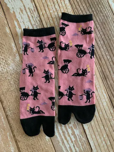 YOOWALK/Хлопковые носки с двумя пальцами, с изображением кота, тигра, мультипликационных животных; пара носков с двумя пальцами; японские носки с двумя пальцами; Носки «таби» - Цвет: PINK CAT