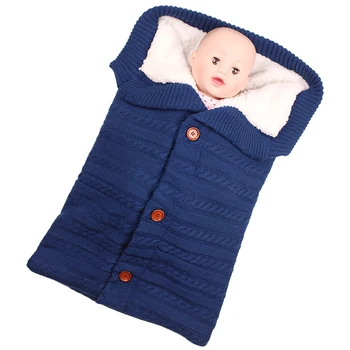 

Warm Baby Sleeping Bag Footmuff Infant Button Knit Swaddle Cotton Knitting Envelope Newborn Swadding Wrap Stroller Accessory