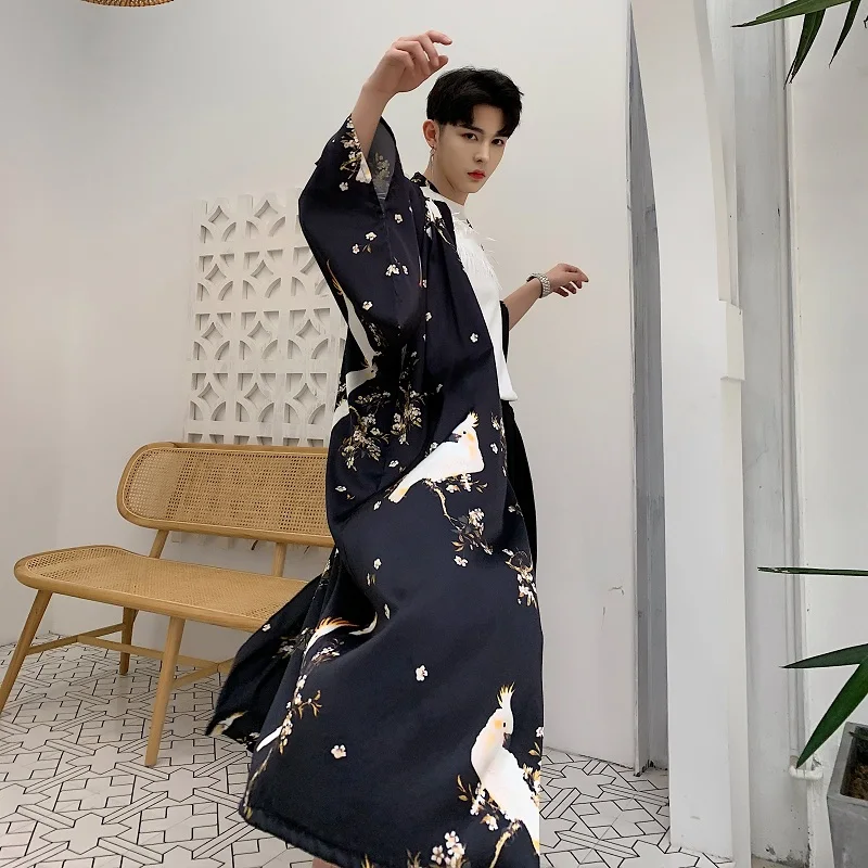 Кимоно японское кимоно mujer для мужчин haori кардиган цветочный принт Свободное пальто юката Японская уличная одежда кимоно куртка длинный халат