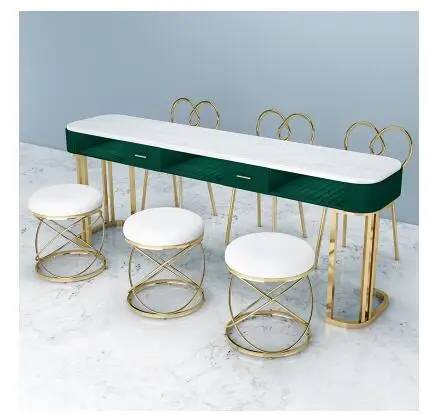 

Net Red Marble Nail Table And Chair Set Single Double Gold Iron Double Manicure Table Simple Light Luxury