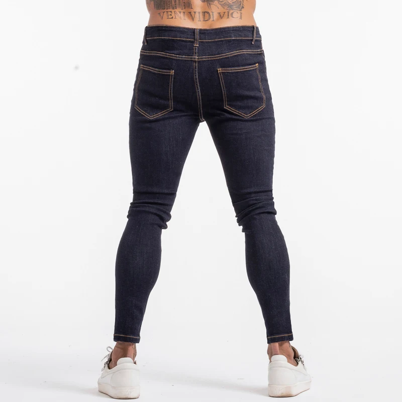 GINGTTO Men's Skinny Jeans Blue High Waist Classic Hip Hop Stretch Men Pants Cotton Comfortable Soft Full Length zm124