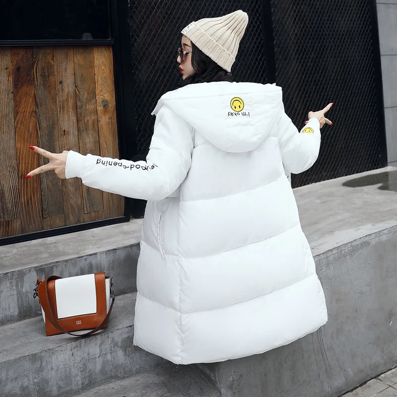 

2017 Winter New Style Korean-style Thick Warm Loose-Fit Mid-length down Jacket Smiley Cotton-padded Clothes Women's