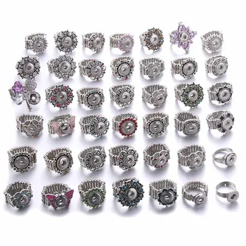 

New Snaps Jewelry 12mm 18mm Snap Button Rings rhinestones Adjustable Metal Snap Rings Snap Buttons Jewelry