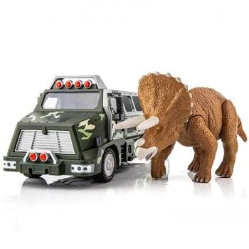 

1:50 Scale Alloy Diecast Plastic Truck Car with Jurassic Dinosaur Animal Transport Armored Vehicle Model Engineering Truck Toy
