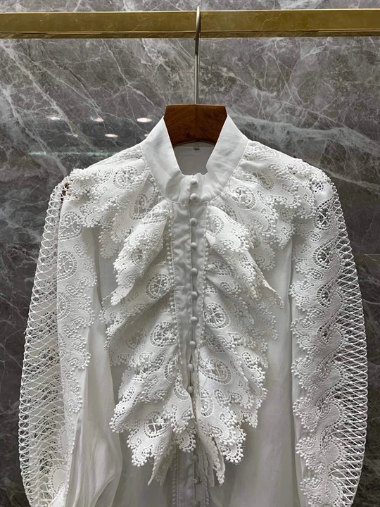 aww new women's solid color decoration water soluble embroidery hollow knitting long sleeve versatile top 1015