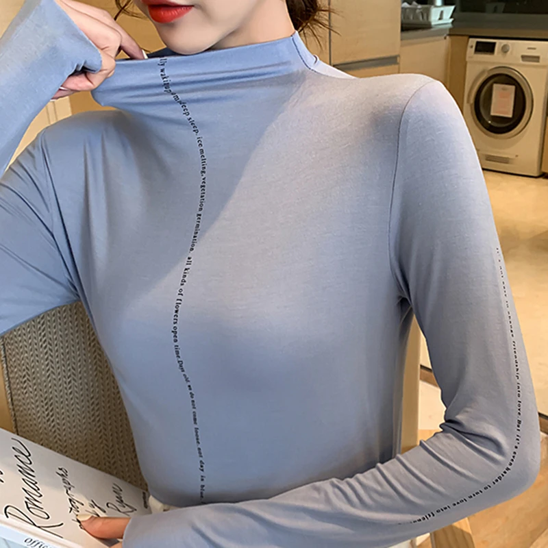 TWOTWINSTYLE, Минималистичная женская футболка, водолазка, тонкая, меньше, больше, Корейская, рубашки для женщин, осень, большой размер, модная новинка