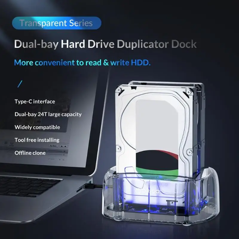 ORICO 2 отсека прозрачный SATA для USB-C USB 3,0 док-станция для 2,5/3,5 дюймов hdd жесткий диск Док-станция для Windows/для MAC/для Linux
