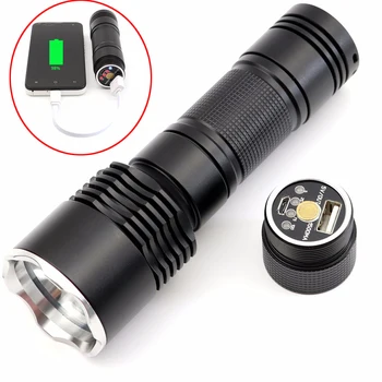 

Mobile power bank USB Charge flashlight XML2 XPL Hi LED Flashlights 18650 26650 battery Rechargeable Torch multifunction JKK26