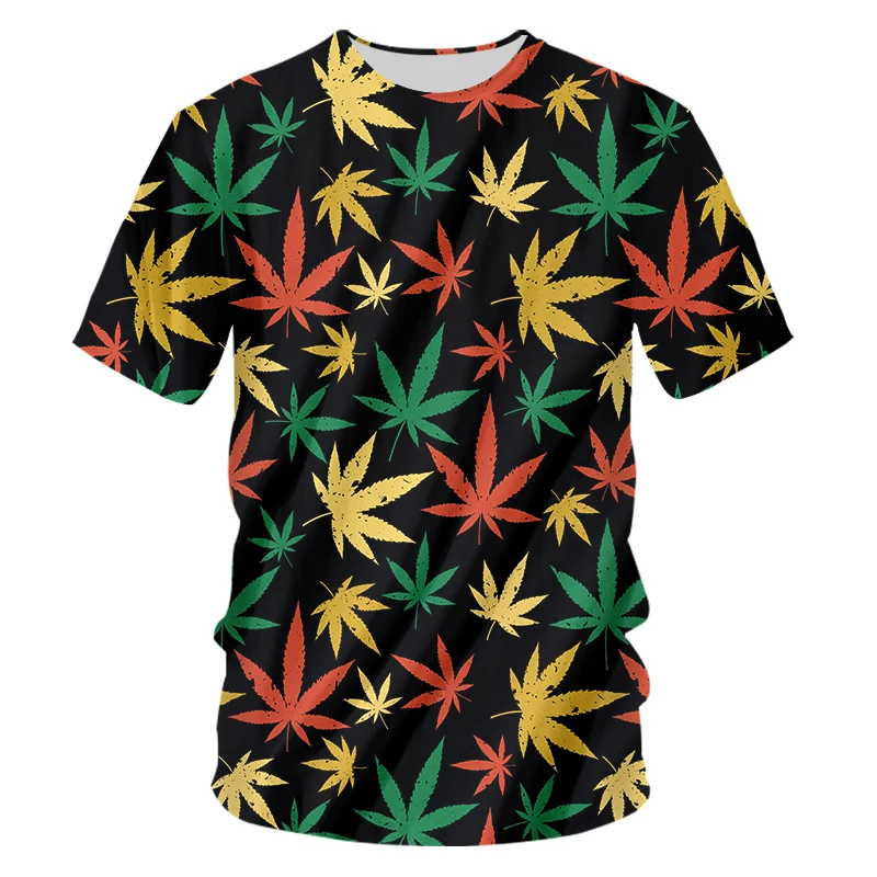 

OGKB 3d Print O-neck T Shirts Maple Colorful Leaf Streetwear Weed Plant Men Women Fashion T-shirt Harajuku Plus Size Homme Tops