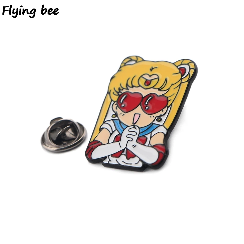 Flyingbee Сейлор Мун Девушки Эмаль Булавка брошка мультфильм коллекция металлическая брошь значок для женщин мужчин Ювелирные изделия Подарки X0413