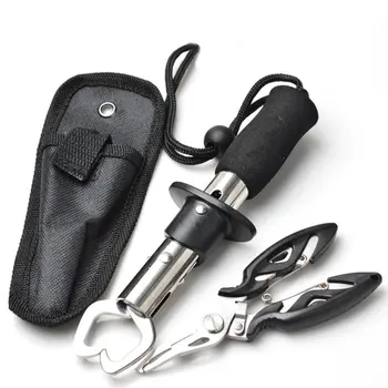 

Portable Fish Lip Grabber Gripper Set Grip Holder Tool Stainless Steel Fishing Gear with Wrist Strap and Black Clamp