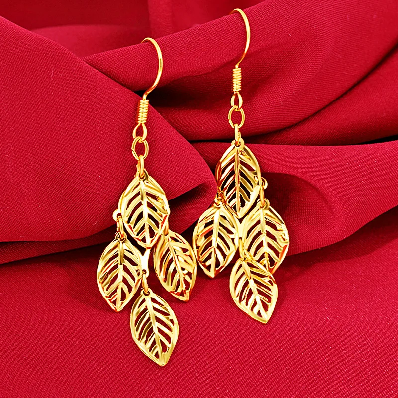 

Dangle Earrings Hollow Leaf Pattern Yellow Gold Filled Classic Women Sexy Earrings Gift