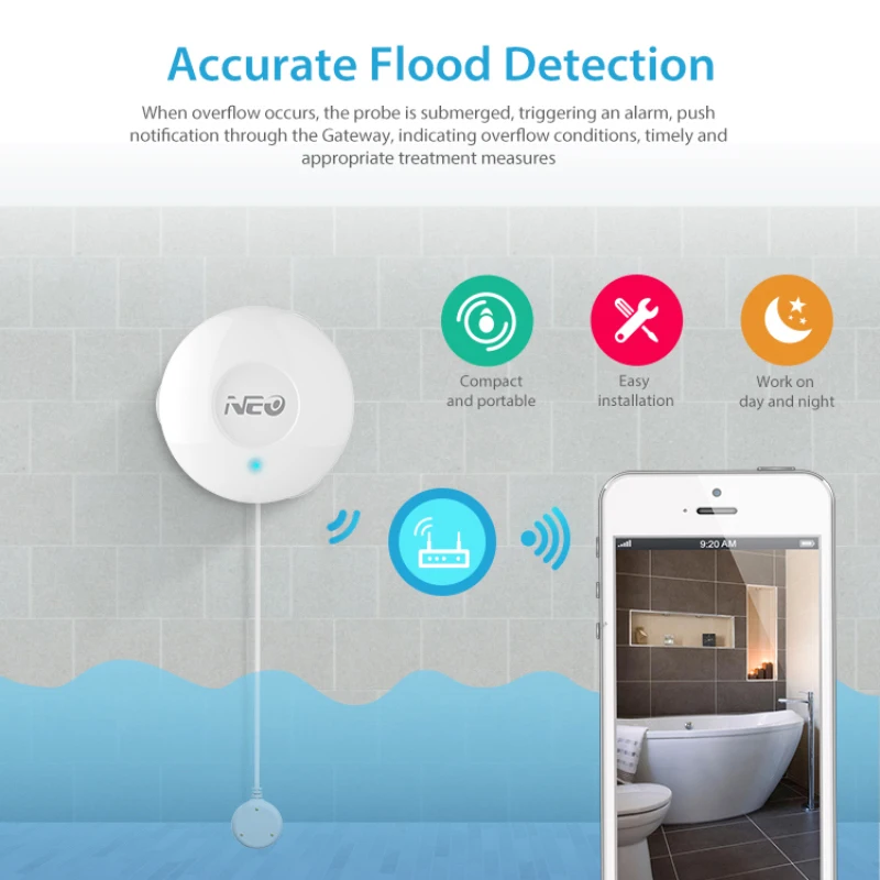 NAS WS02Z Z Wave Flood Detection Sensor Smart Home Automation ZWave Water Leak Sensor With