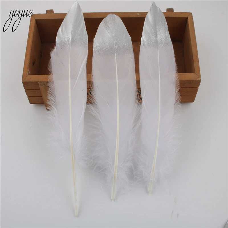 white Silver 10 шт./партия, золотые гусиные перья 15-20 см/6-8 дюймов, перья для рукоделия, украшения, аксессуары, свадебное украшение шлейф - Цвет: white Silver